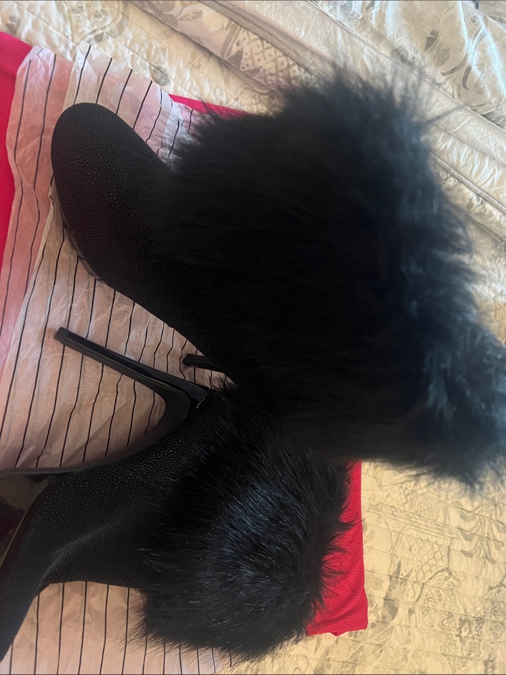 Gianni Bini Black Faux Fur Stiletto Booties